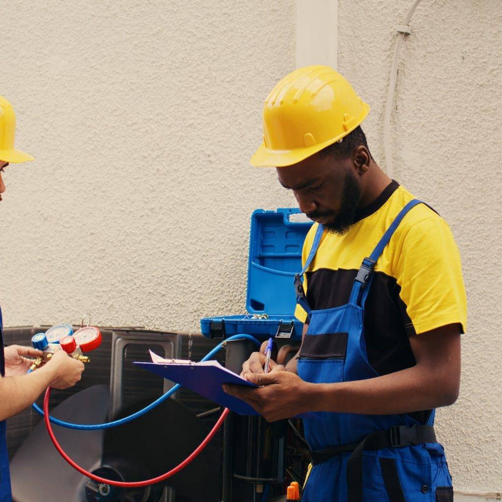 Team working with manifold meters